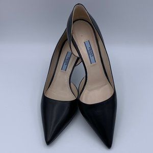 Black Leather Pointed-toe Half D'orsay Pump